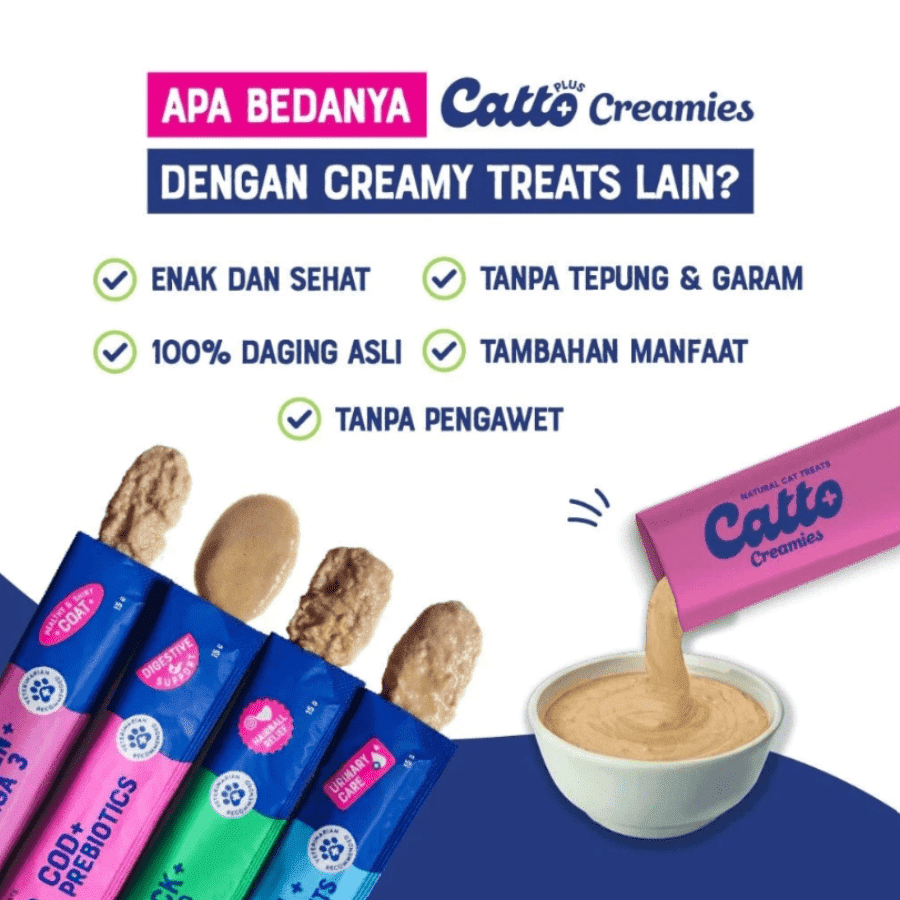 Catto Plus Creamies Salmon Urinary Care Makanan Kucing Basah 4 sachet x 15 gram 60gram