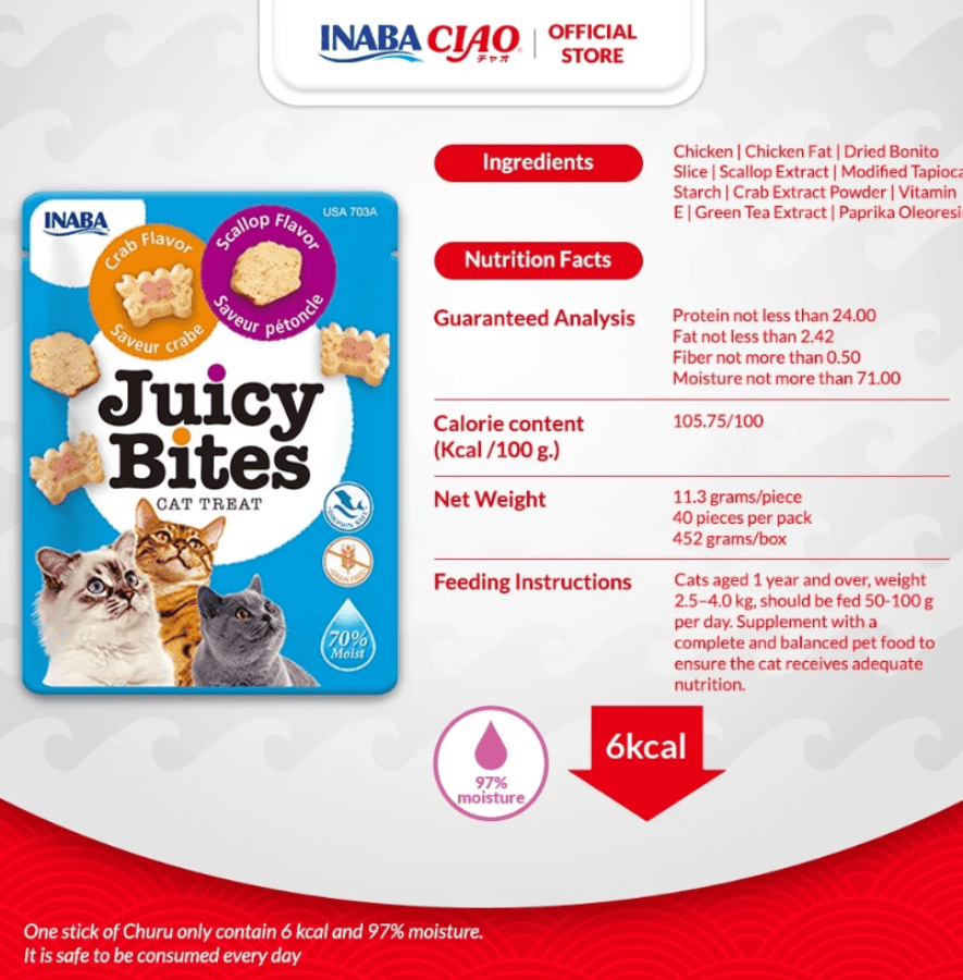 INABA Juicy Bites Scallop & Crab Snack Kucing 3 Sachets x 11 Gram 1pack