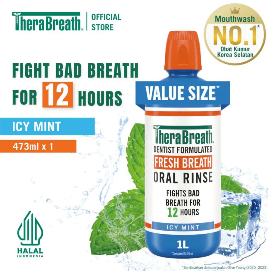 TheraBreath Icy Mint Dentist Formulated Fresh Breath Oral Rinse Mouthwash 1liter