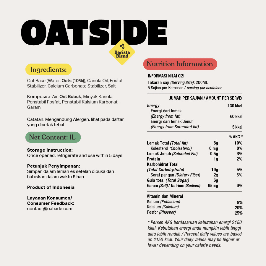 Oatside Oat Milk Barista Blend 1000ml