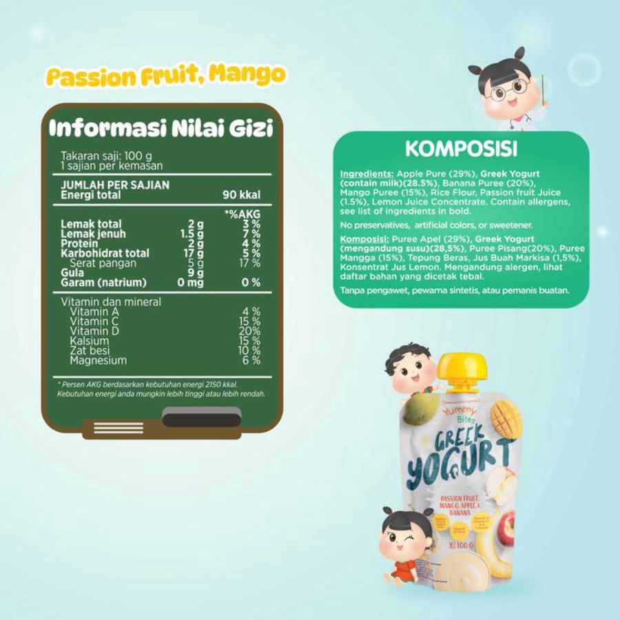 Yummy Bites Greek Yogurt Passion Fruit, Mango, Apple & Banana Snack Bayi