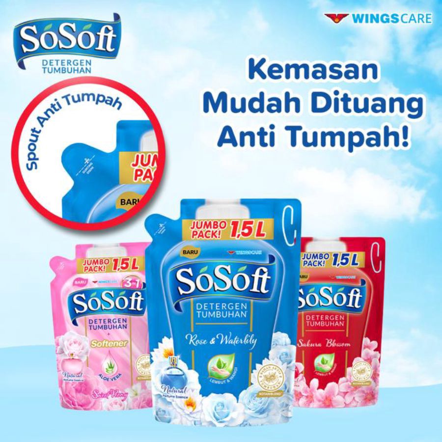 So Soft Rose & Waterlily Deterjen Cair Pouch 1500ml