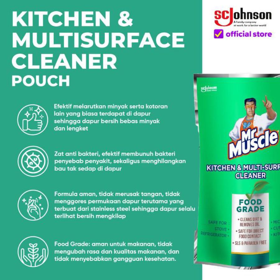Mr Muscle Kitchen & Multi Surface Cleaner Cairan Pembersih Dapur Pouch 480ml