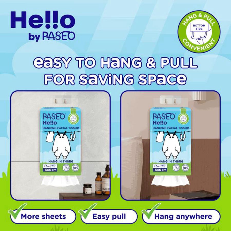 Paseo Hello Hanging Facial TissueTisu Wajah 500sheets
