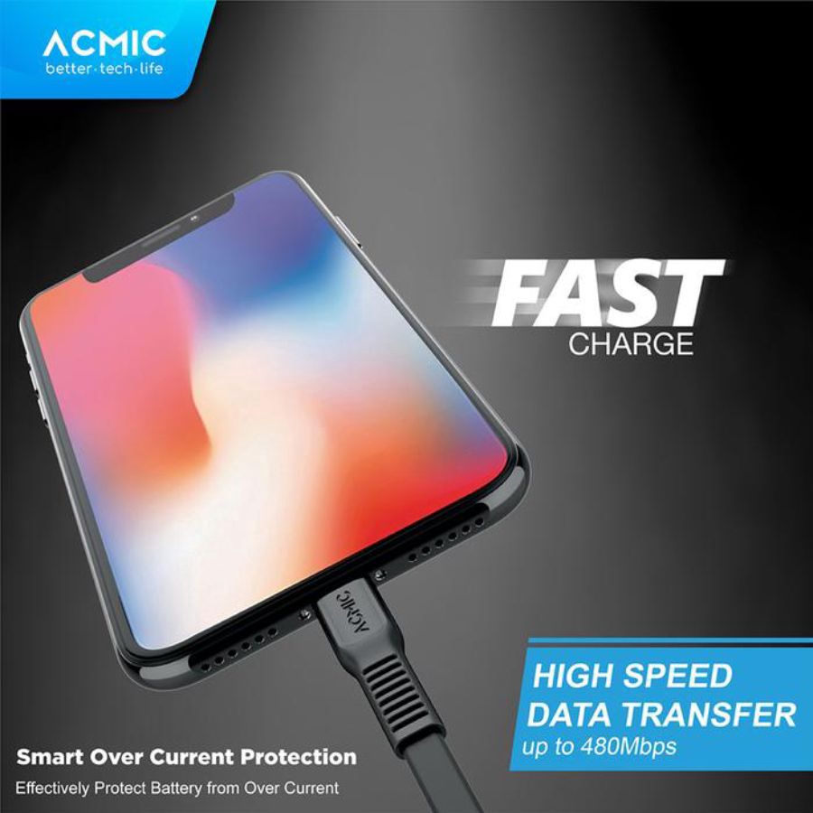 ACMIC Flexy Line Fast Charging Cable Type C 100 cm CFC100 Black 1pcs