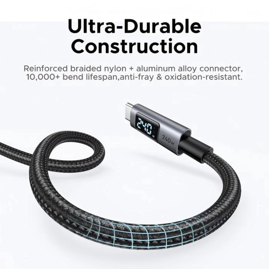 Ugreen Digital Display Cable Type C to Type C 240 Watt Nylon 3 M Black 1pcs