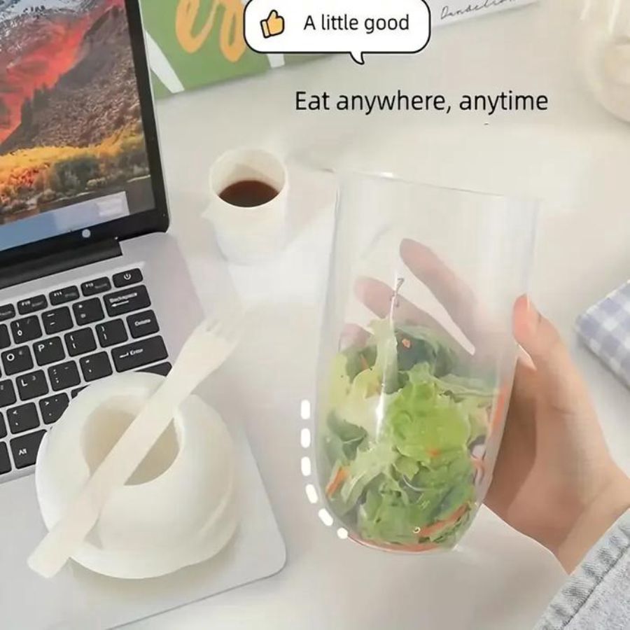 One Two Cups Salad Portable Bottle Lunch Container 1L with Fork - RF20 - White