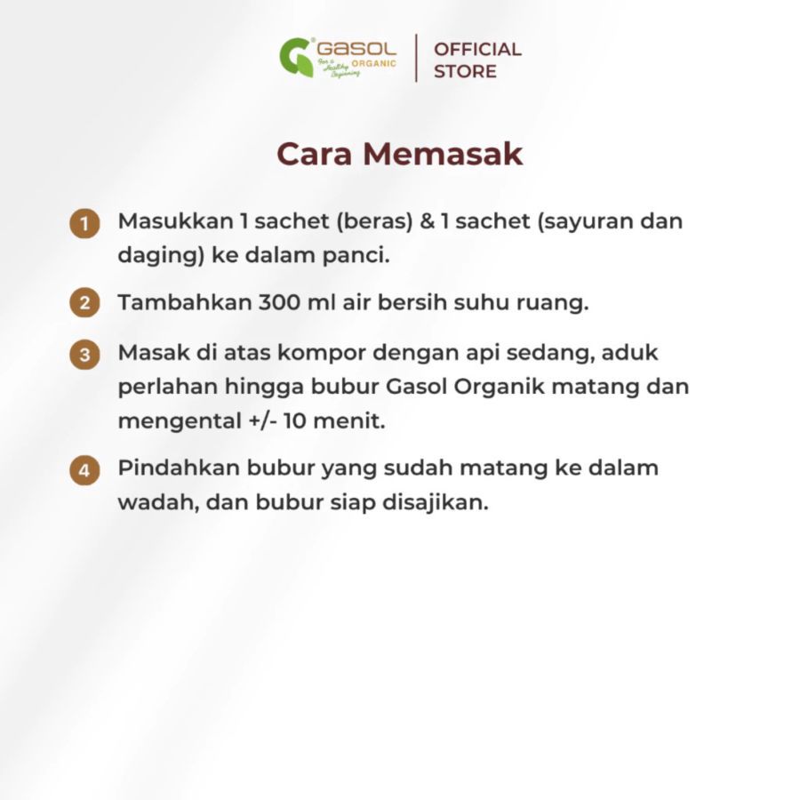 GASOL Organic Quick Cook Bubur Beras Ayam, Labu Madu, Bayam, Bawang Daun MPASI 100gram