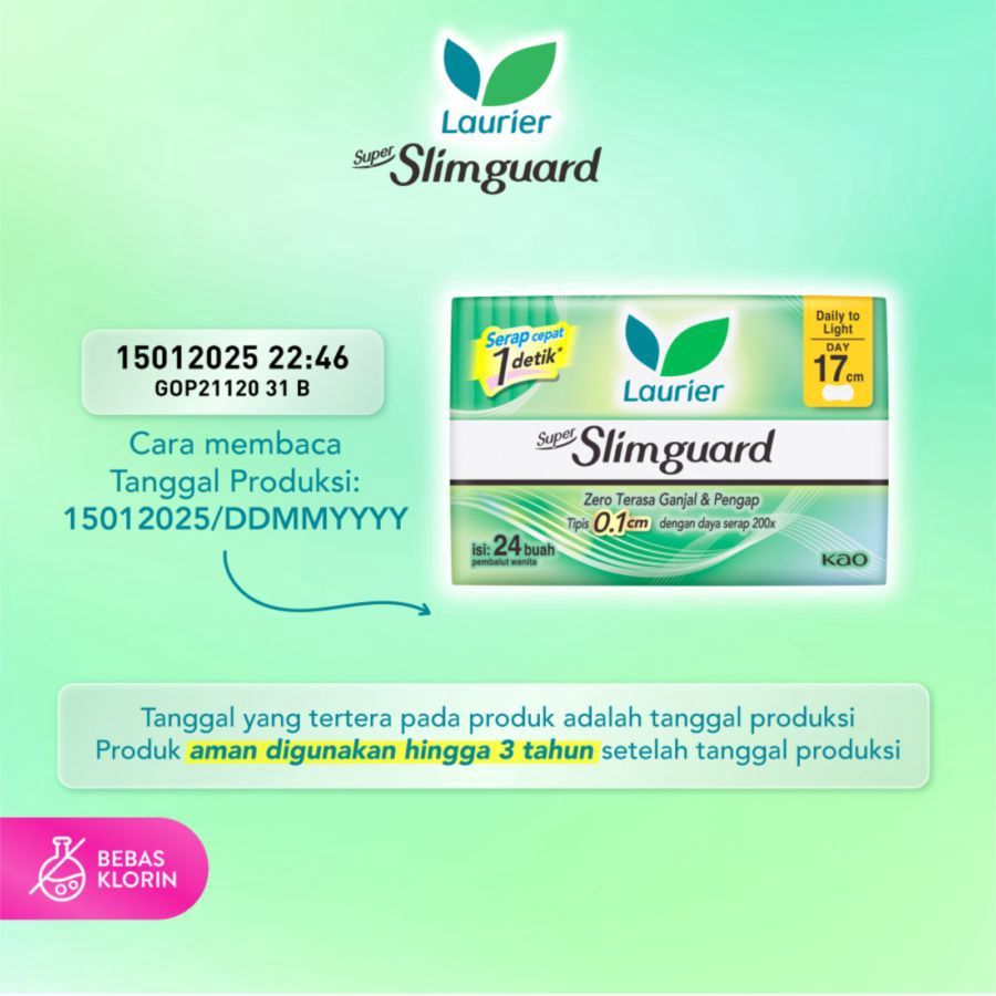 Laurier Super Slimguard Day Non Wing 17cm Pembalut Kewanitaan 24pads