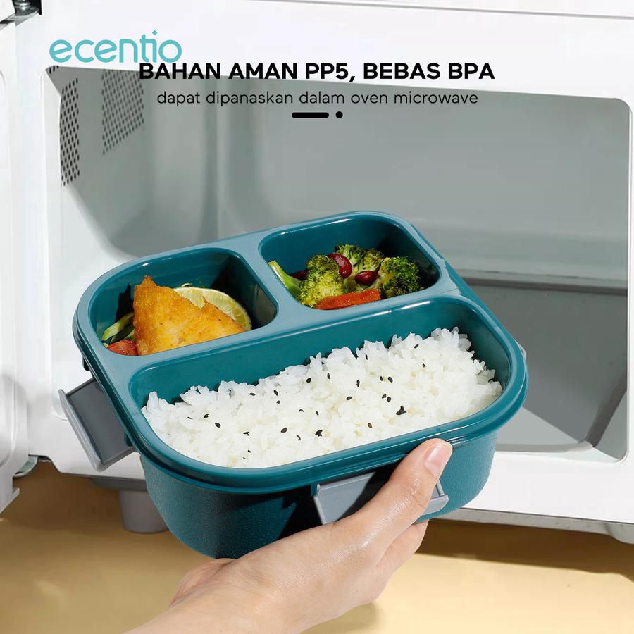 Ecentio Kotak Bekal Anti Tumpah 3 Grid Skyblue 1100ml 1pcs
