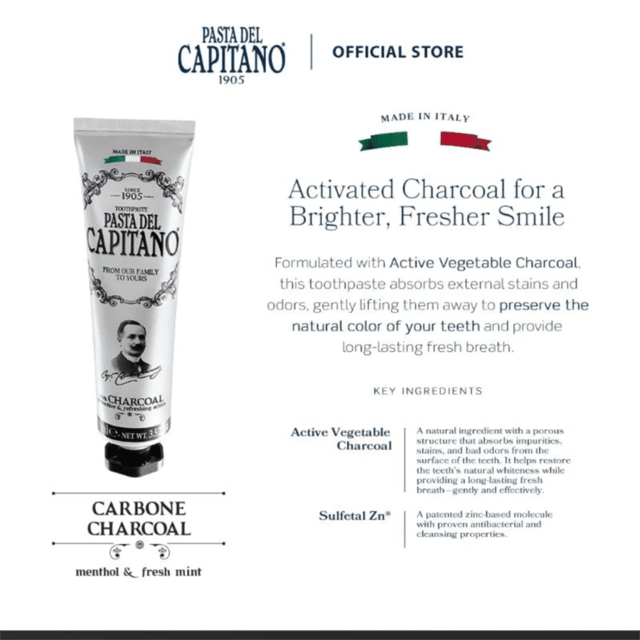 Pasta del Capitano 1905 Whitening Charcoal Toothpaste 75ml