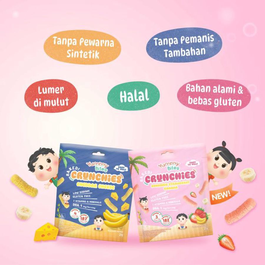 Yummy Bites Crunchies Hokkaido Strawberry Banana Snack Bayi 25gram
