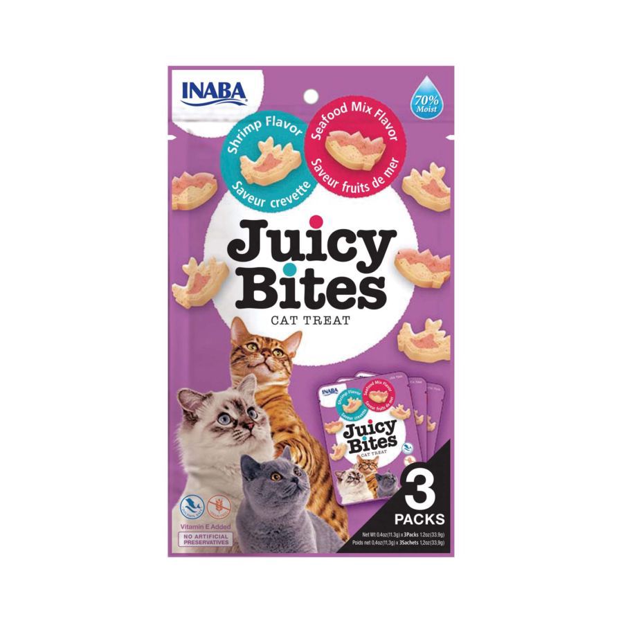 INABA Juicy Bites Shrimp & Seafood Snack Kucing 3 Sachets x 11 Gram 1pack