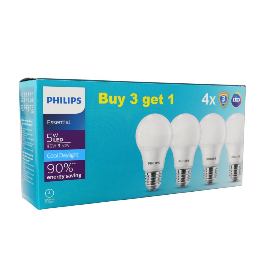 Philips Essential 5W E27 Multipack Cool Daylight Lampu LED 4pcs