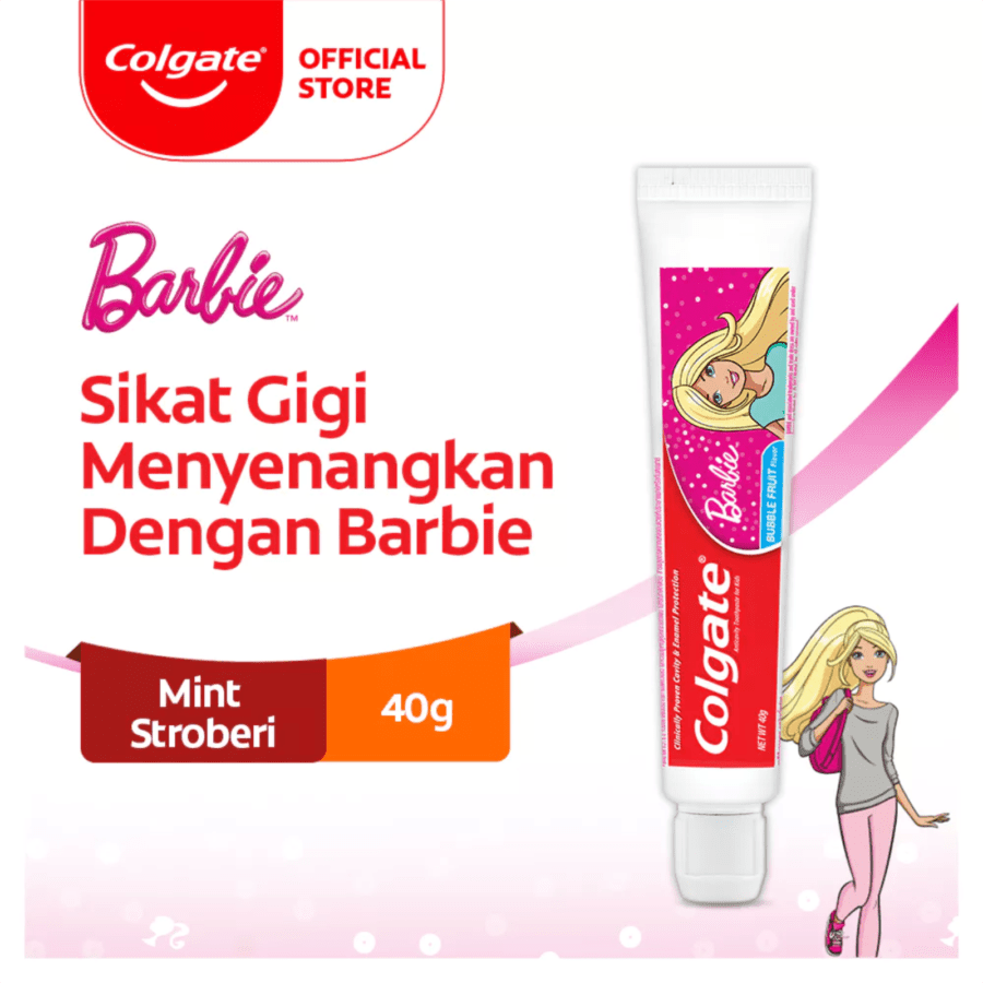 Colgate Barbie Bubble Fruit Flavor Strawberries Mint Kids Toothpaste 40gram