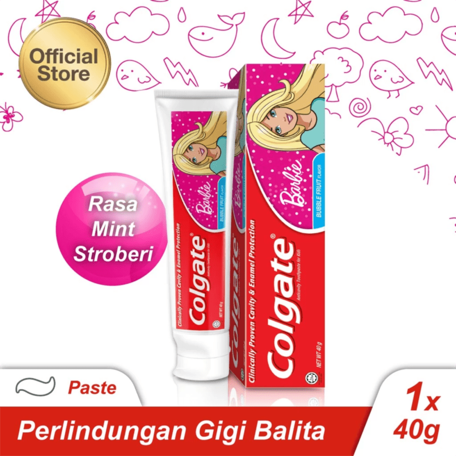 Colgate Barbie Bubble Fruit Flavor Strawberries Mint Kids Toothpaste 40gram