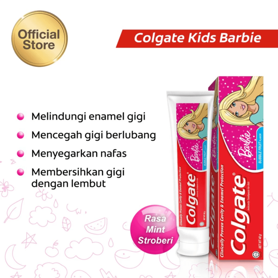 Colgate Barbie Bubble Fruit Flavor Strawberries Mint Kids Toothpaste 40gram