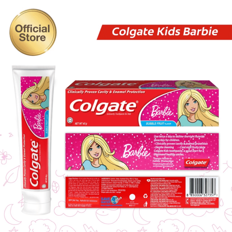 Colgate Barbie Bubble Fruit Flavor Strawberries Mint Kids Toothpaste 40gram