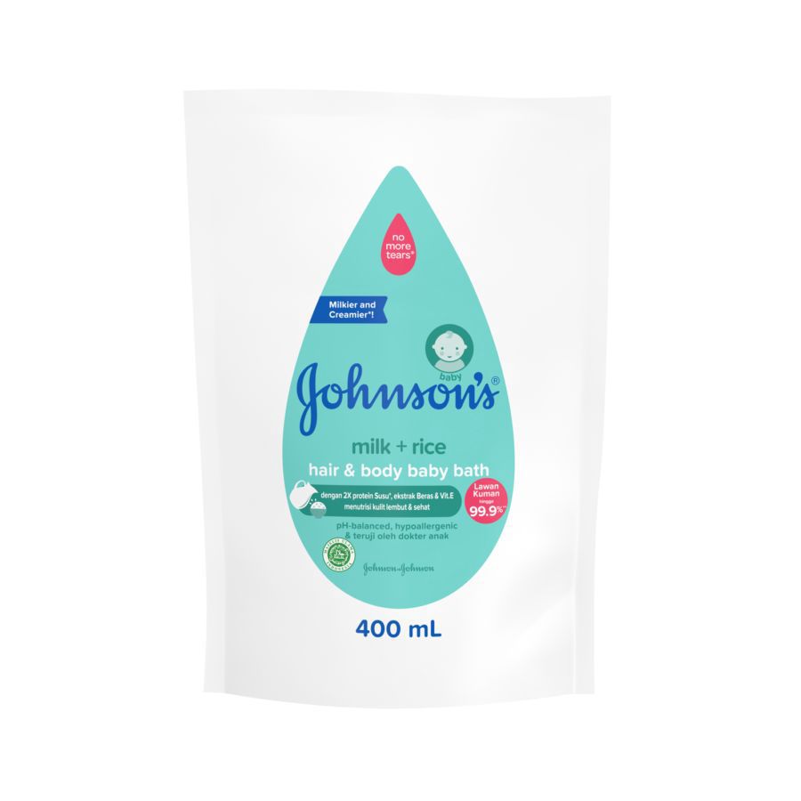 Johnson's Baby Hair & Body Baby Bath Milk + Rice Pouch 375ml