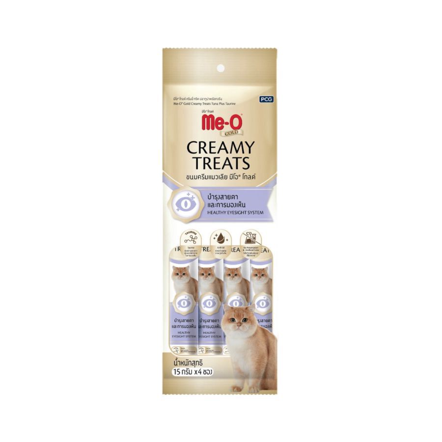Me-O Gold Creamy Treats Tuna Plus Taurine Snack Kucing 4 Sticks x 15 Gram 1packs