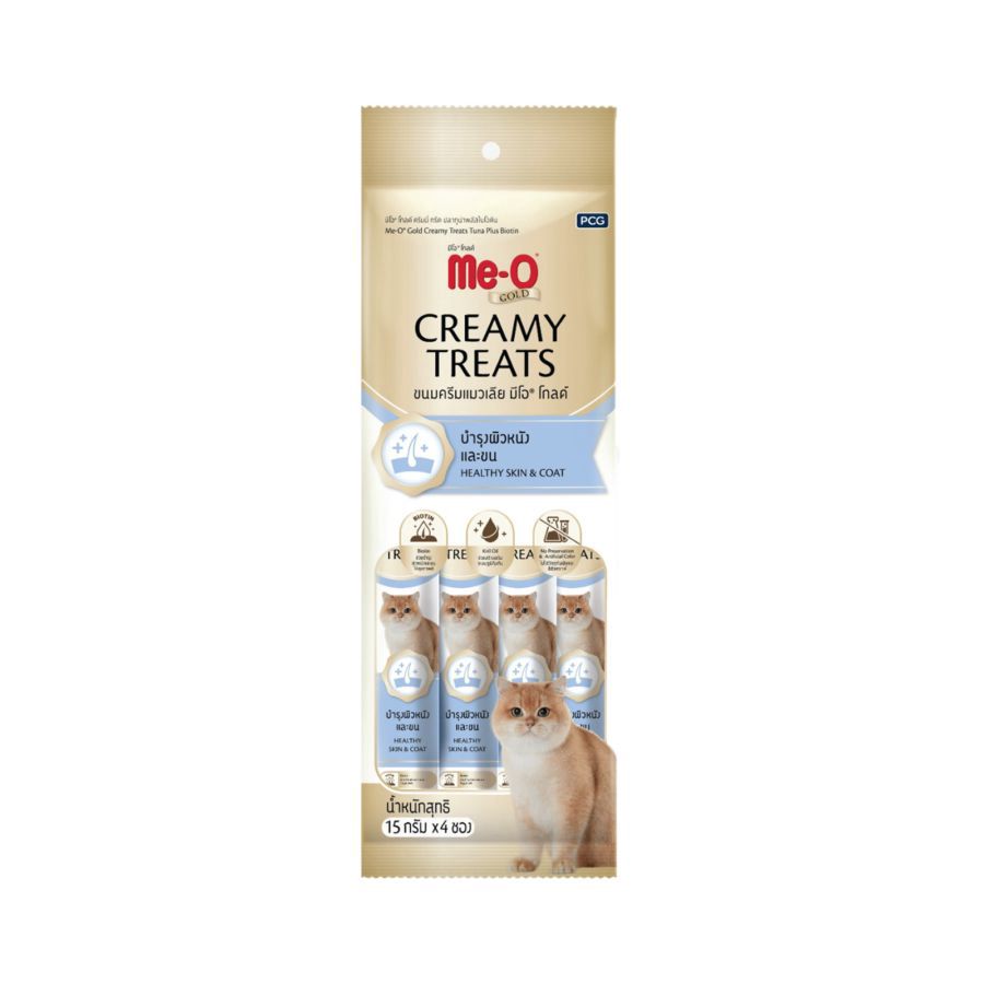 Me-O Gold Creamy Treats Tuna Plus Biotin Snack Kucing 4 sticks x 15 gram 1pack