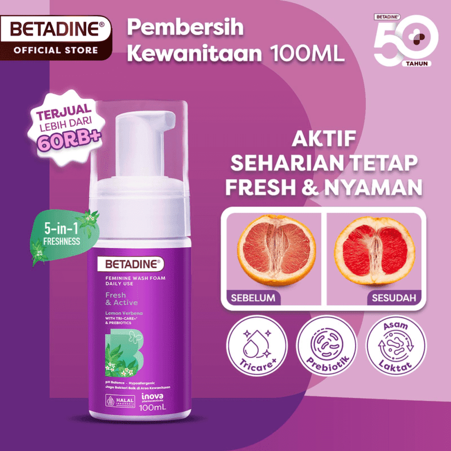 Betadine Fresh & Active Lemon Verbena Feminine Wash Foam Pump Bottle