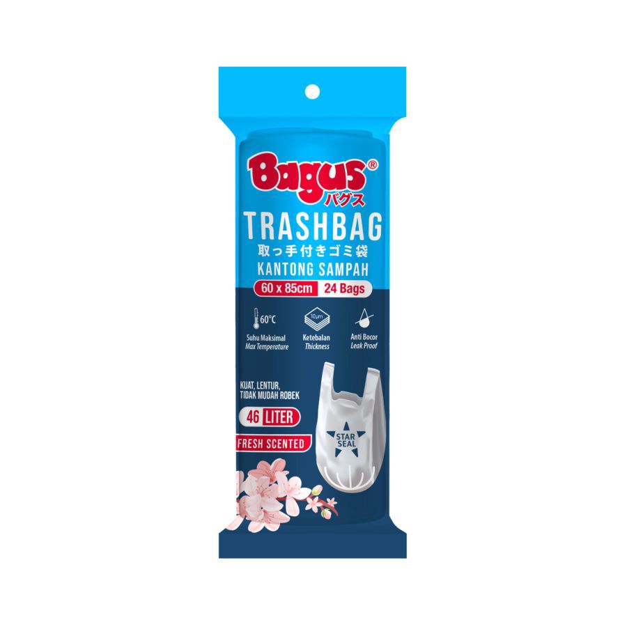 Bagus Trashbag Roll T-shirt Size 60 x 85 cm 46 Liter Fresh Scented 24 Bags 24bags