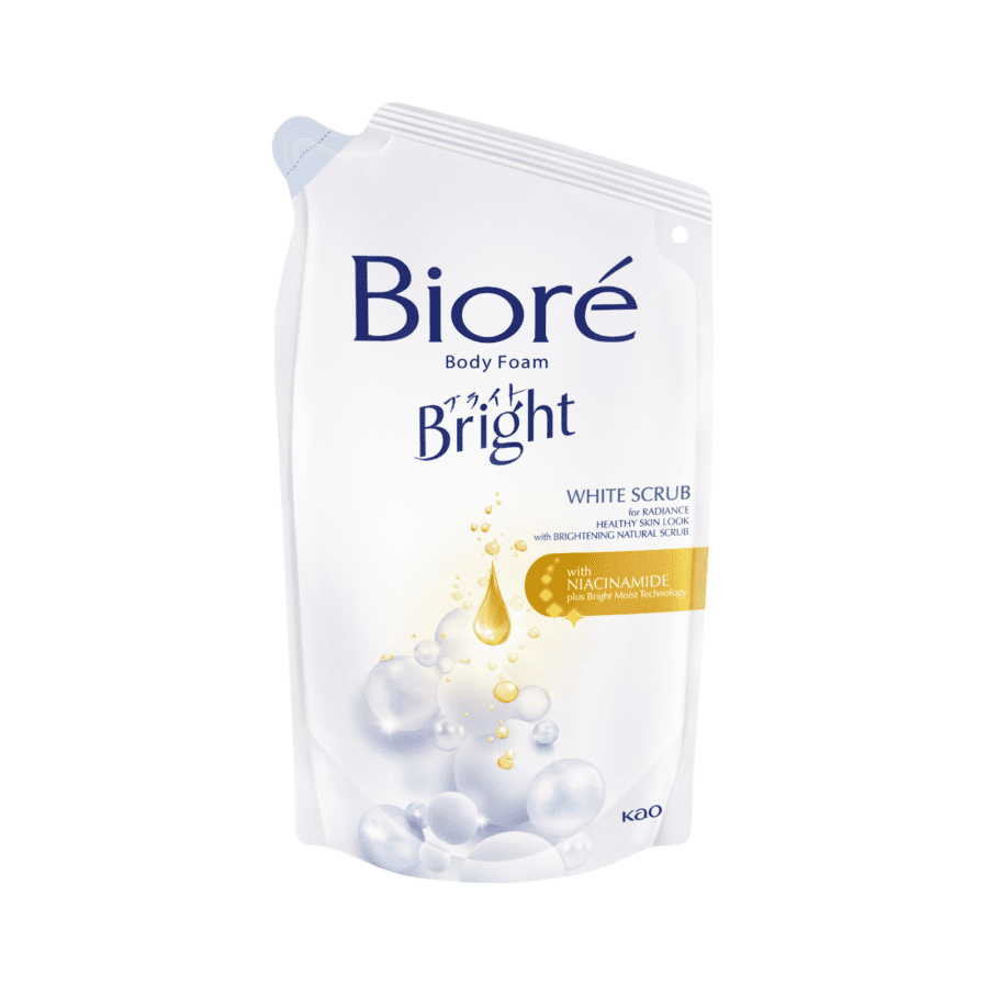 Biore Bright White Scrub Body Foam Pouch 380ml
