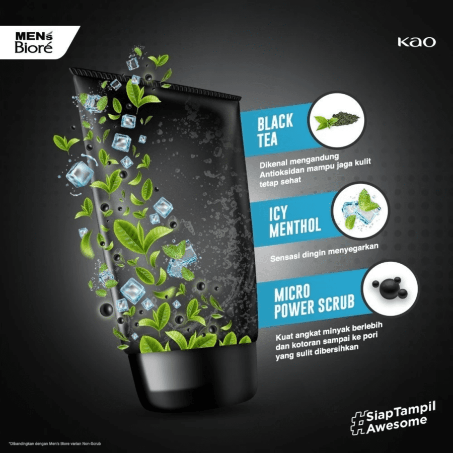 Men's Biore Cool Oil Clear Scrub Facial Wash 100gram