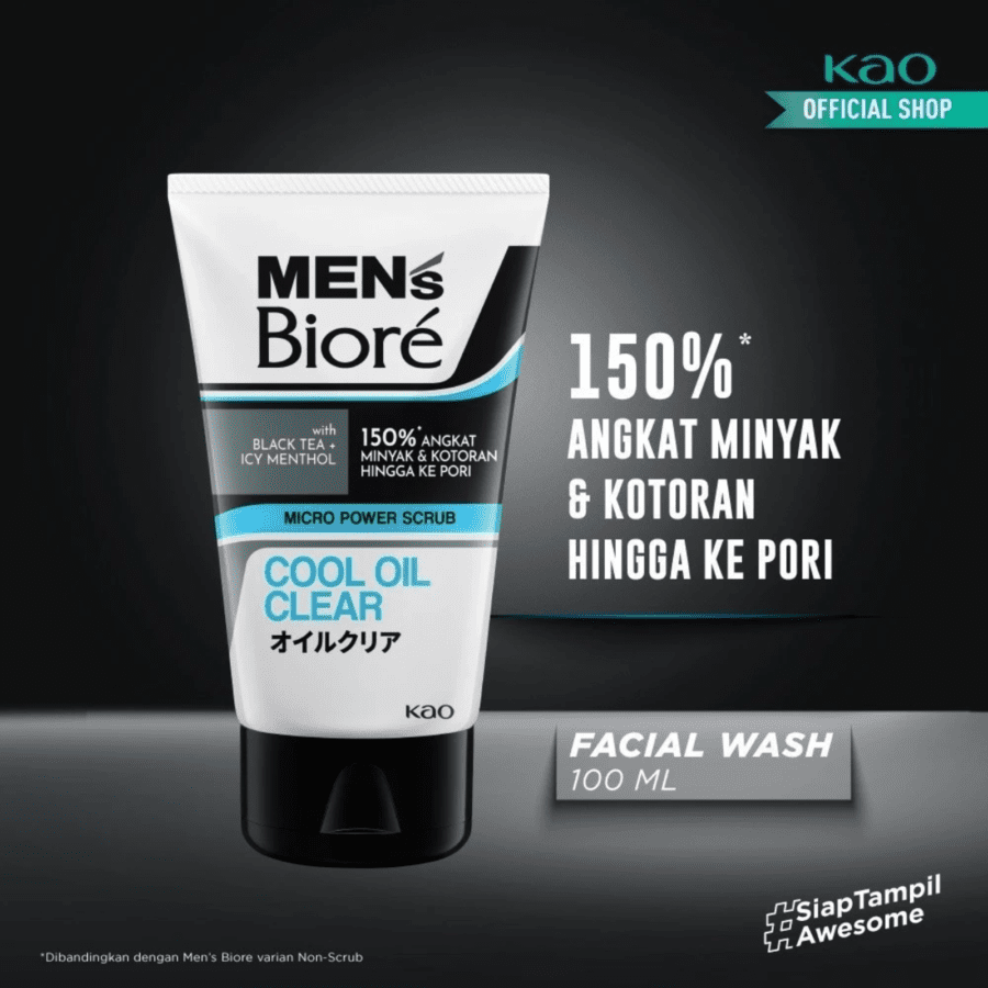 Men's Biore Cool Oil Clear Scrub Facial Wash 100gram