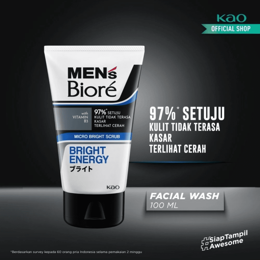 Men's Biore Bright Energy Micro Bright Scrub Facial Wash 100gram