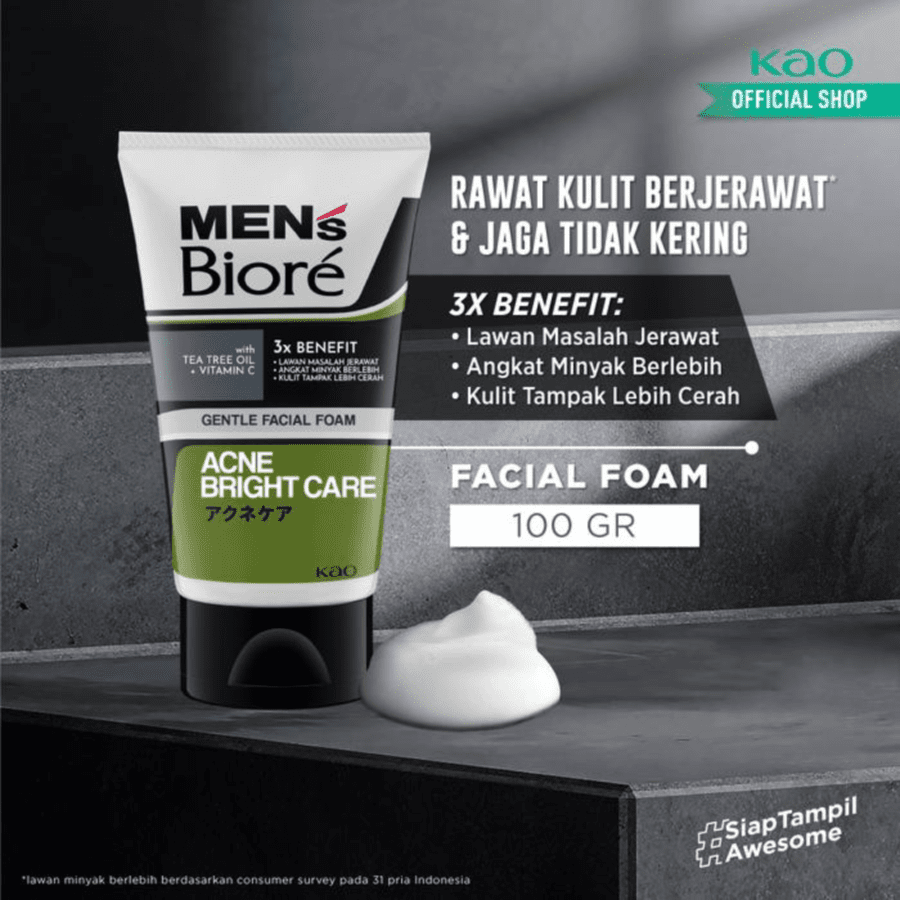 Men's Biore Acne Bright Care Gentle Facial Foam 100gram