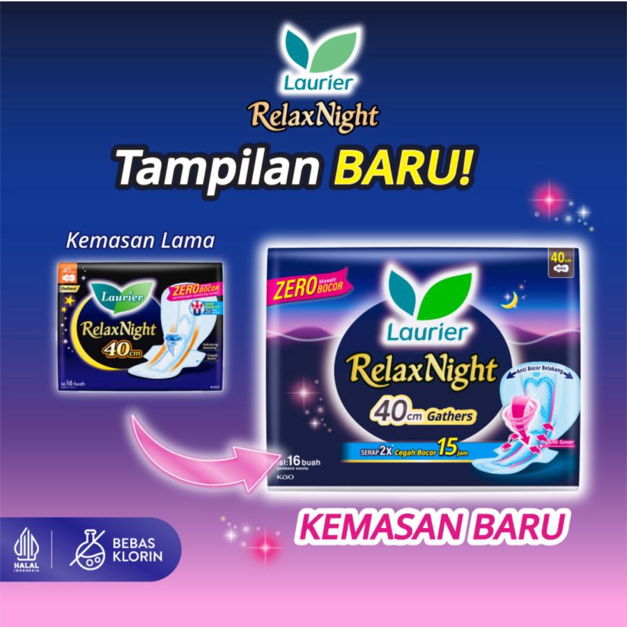 Laurier Relax Night Gather Wing 40cm Pembalut Kewanitaan 16pads