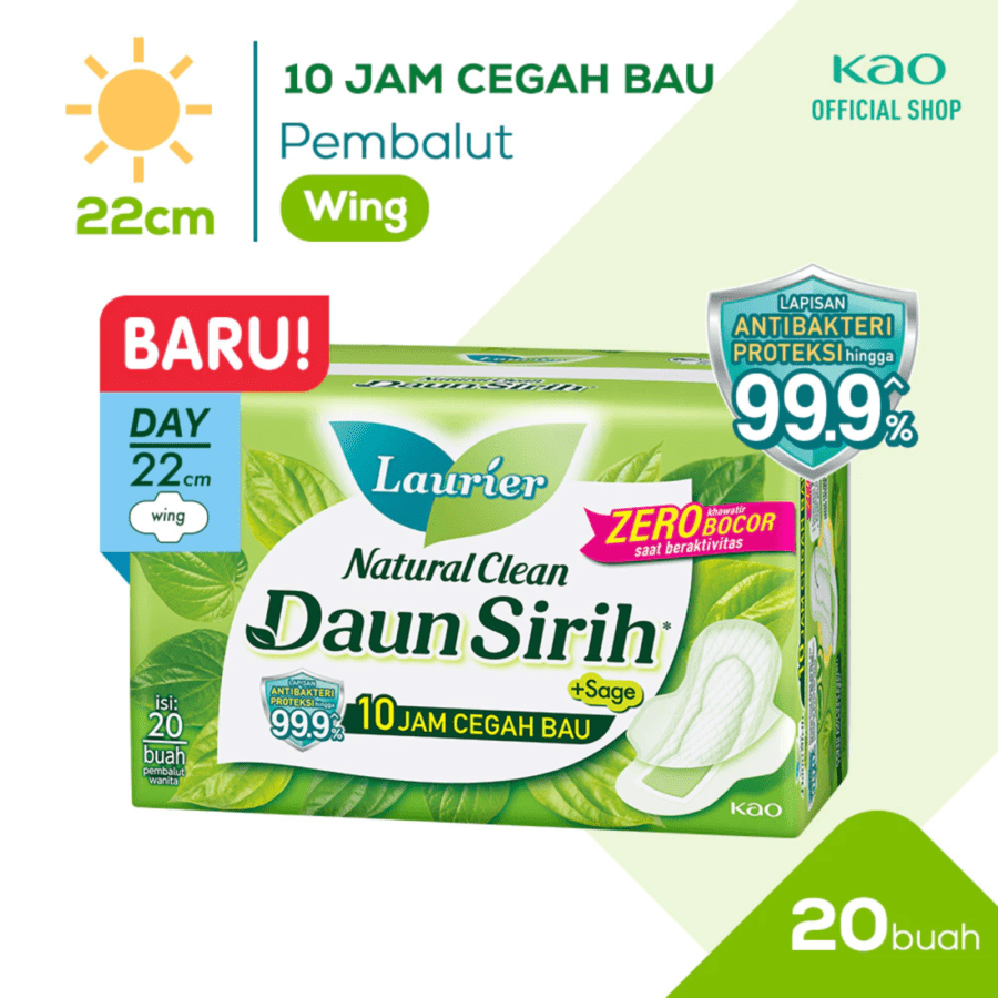 Laurier Natural Clean Daun Sirih Day Wing 22cm Pembalut Kewanitaan 20pads