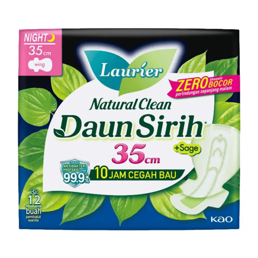Laurier Natural Clean Daun Sirih Night Wing 35 cm Pembalut Kewanitaan 12pads