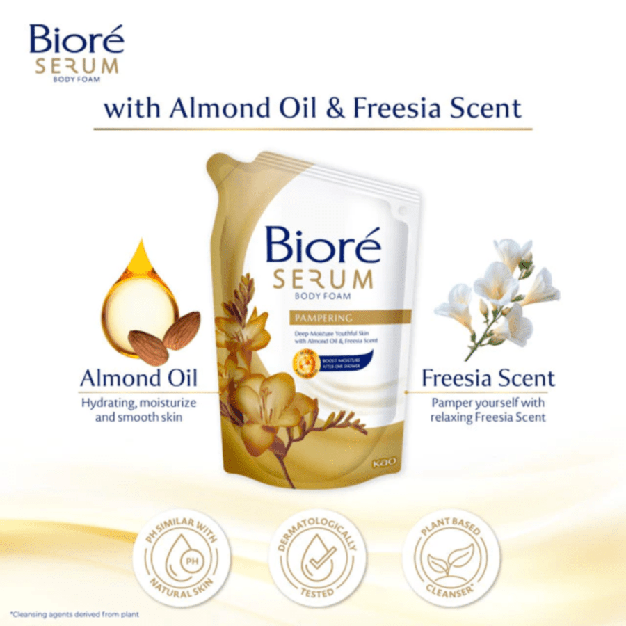 Biore Pampering Almond Oil & Freesia Scent Serum Body Foam 380ml
