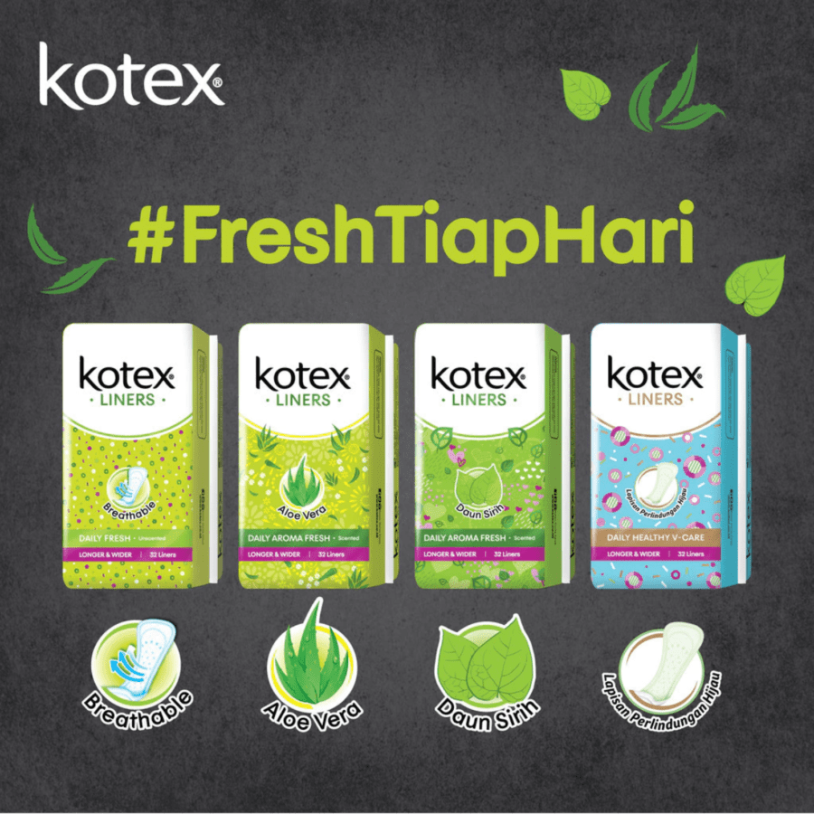 Kotex Liners Breathable Daily Fresh Unscented Longer & Wider Pantyliner 32pads