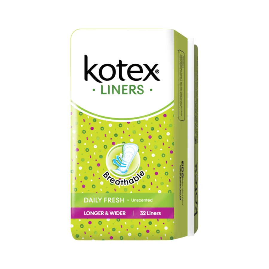 Kotex Liners Breathable Daily Fresh Unscented Longer & Wider Pantyliner 32pads