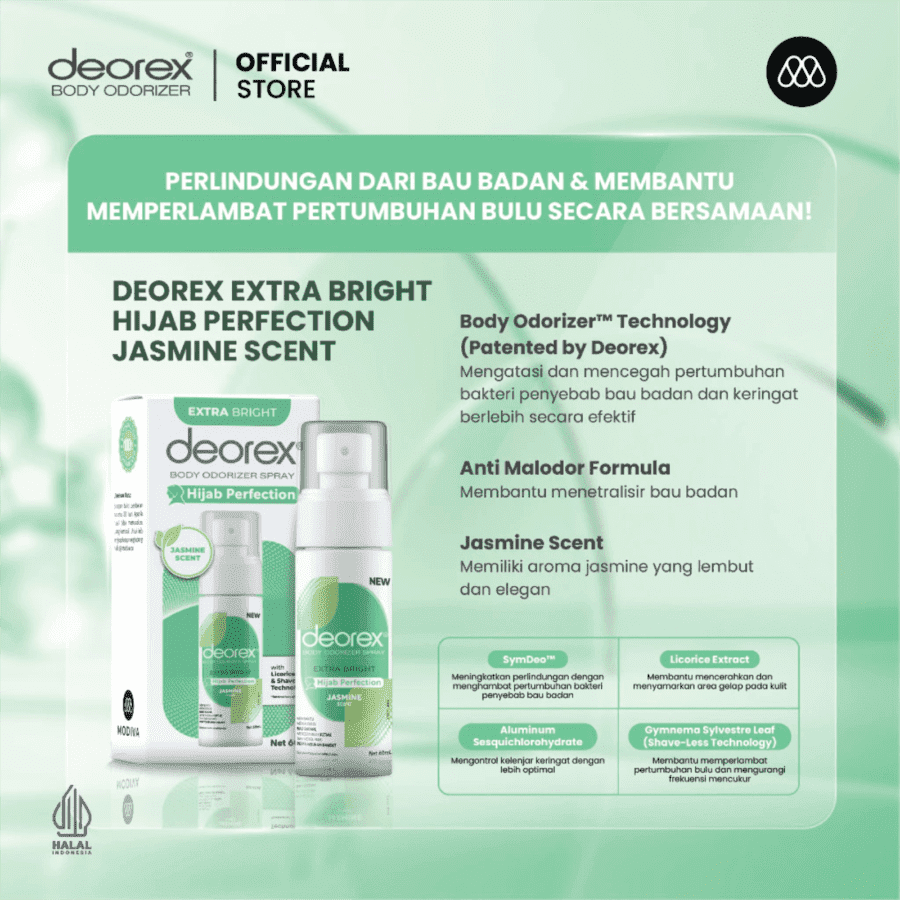 Deorex Extra Bright Hijab Perfection Jasmine Scent Deodorant Spray