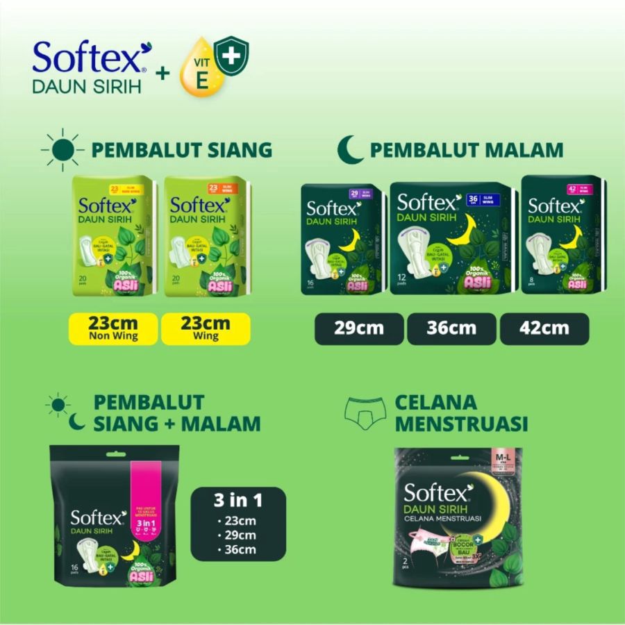 Softex Daun Sirih Slim Non Wing 23cm Pembalut Kewanitaan 18pads
