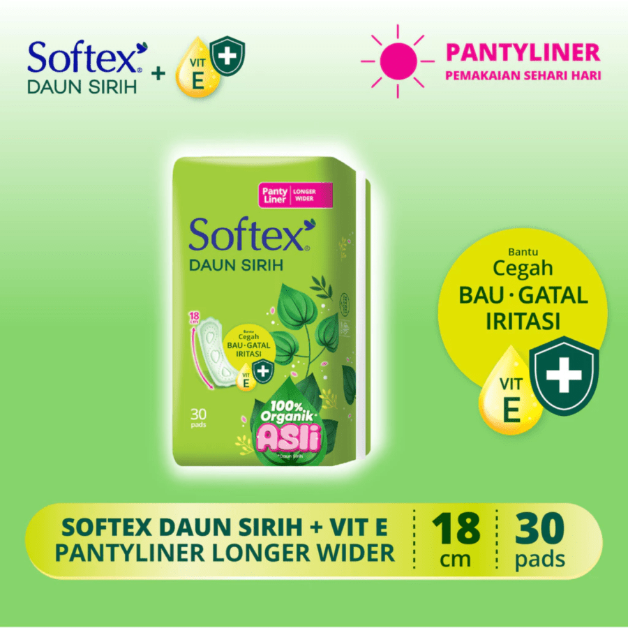 Softex Daun Sirih Longer Wider 18cm Pantyliner 30pads