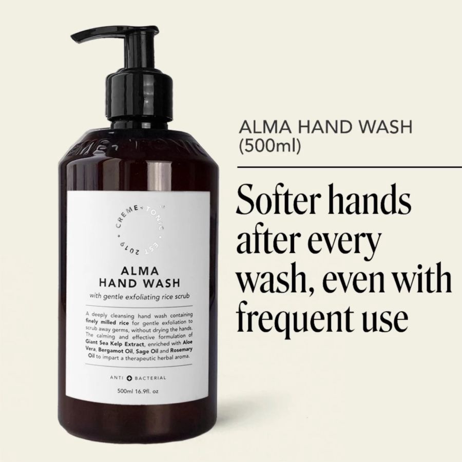 Creme and Tonic Alma with Gentle Exfoliating Rice Scrub Hand Wash 500ml