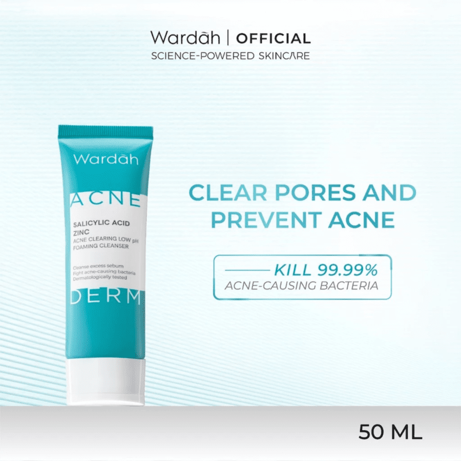 Wardah Acnederm Salicylic Acid Zinc Acne Clearing Low pH Foaming Cleanser 50ml