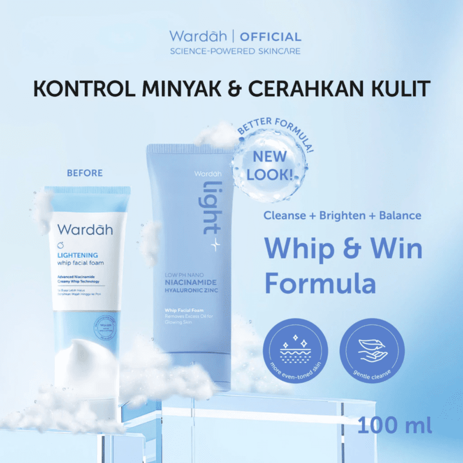 Wardah Light+ Low pH Nano Niacinamide Hyaluronic Zinc Whip Facial Foam 100ml