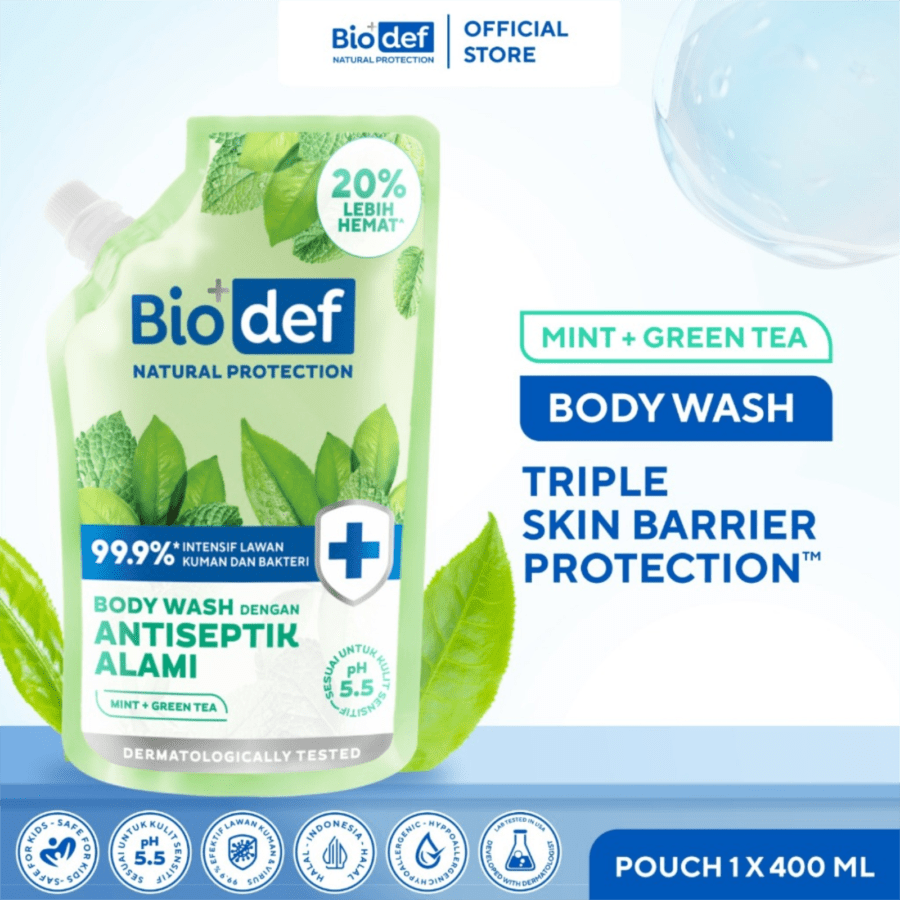 Biodef Natural Protection Mint + Green Tea Antibacterial Body Wash Refill Pouch