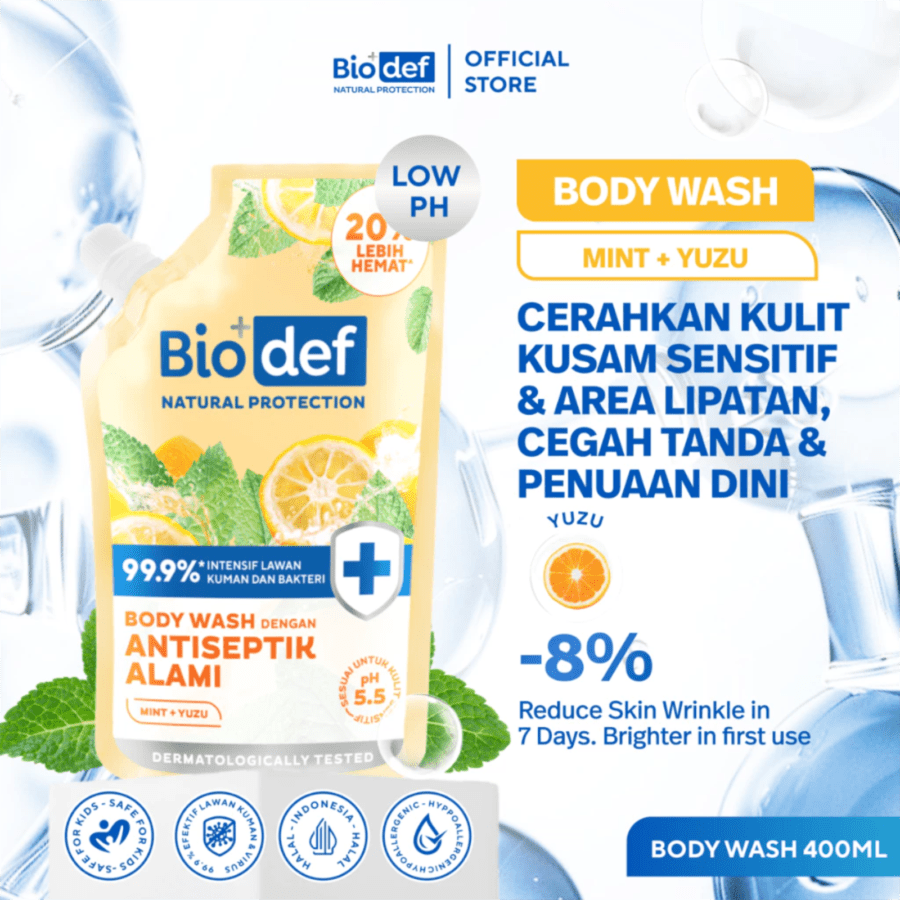 Biodef Natural Protection Mint + Yuzu Antiseptic Body Wash Pouch