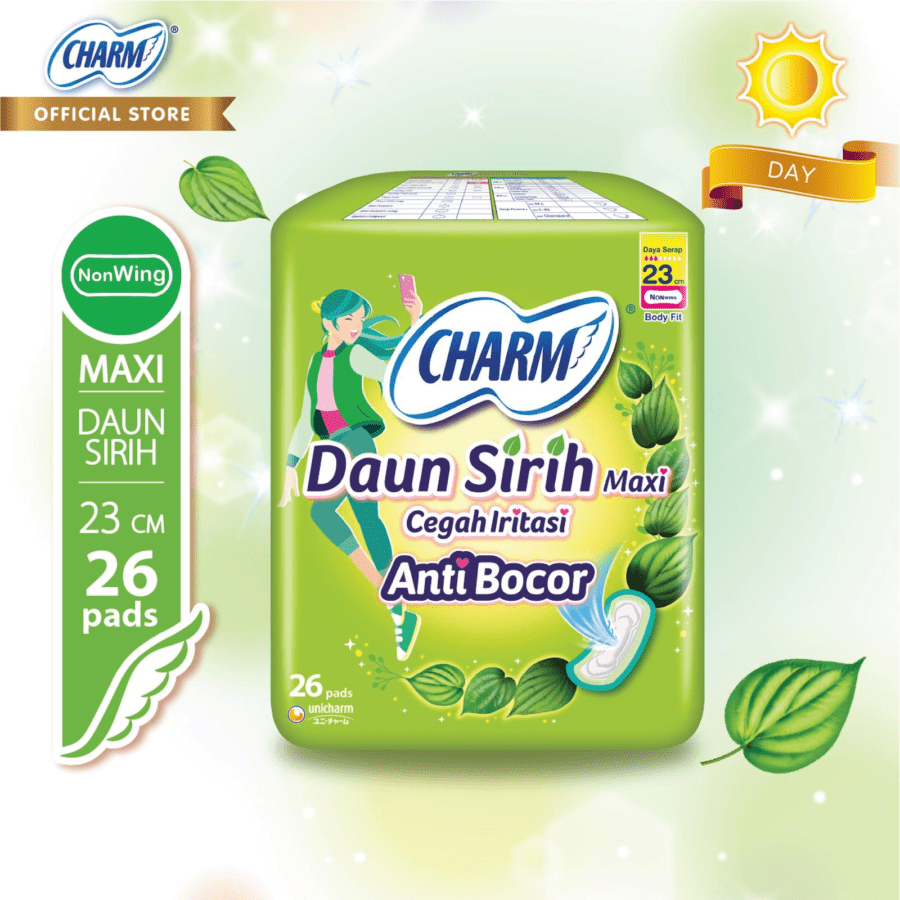 Charm Daun Sirih Maxi Non Wing 23cm Pembalut Kewanitaan 26pads