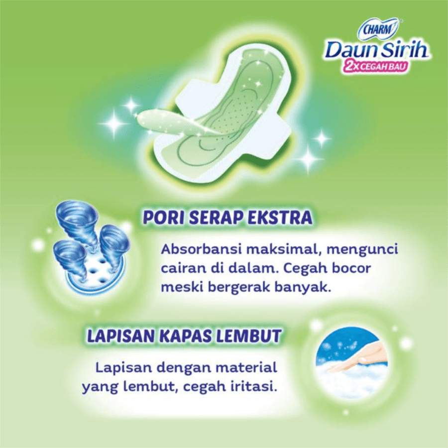 Charm Daun Sirih Maxi Non Wing 23cm Pembalut Kewanitaan 26pads