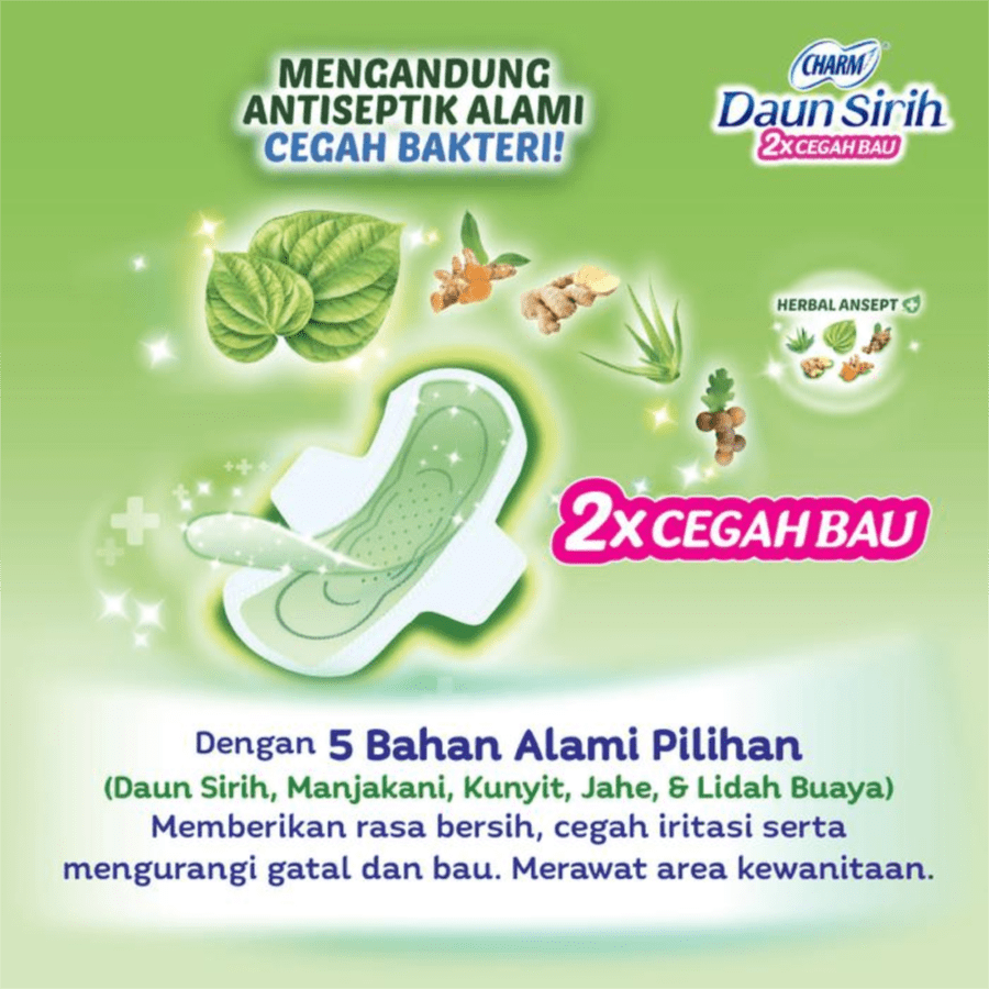 Charm Daun Sirih Maxi Non Wing 23cm Pembalut Kewanitaan 26pads