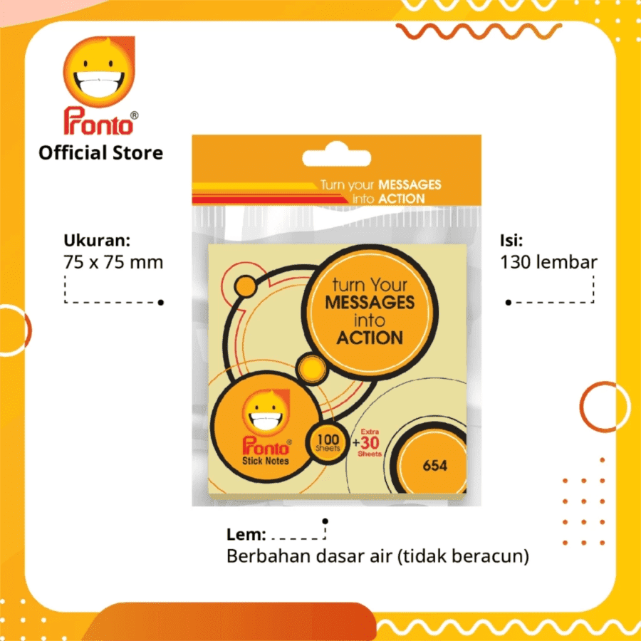 Pronto Sticky Notes Yellow 75mm x 75mm 130sheets